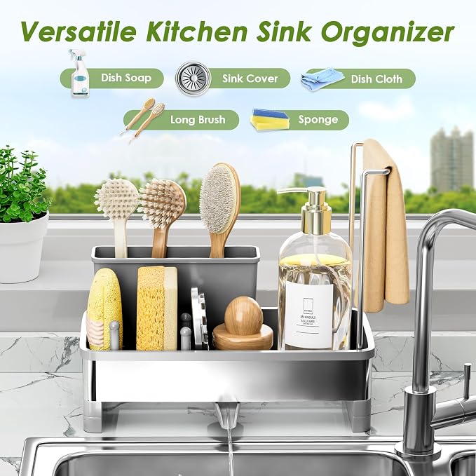 Ewaiira Stainless Steel Sink Caddy, Sponge Holder for Kitchen Sink 9.8″ - Image 3