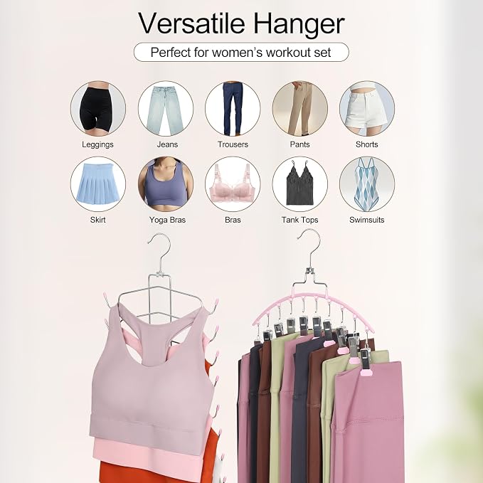 TOPIA HANGER 4 Pack Gym Clothes Organizer, 2 Pack Tank Top Hangers with 2 Pack Leggings Hangers Space Saving Hang 20 Sets Tank Top Bra with Leggings Shorts Pants for Closet Women Pink CT78P - Image 7