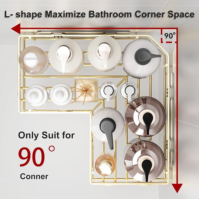 Liuoud Corner Shower Caddy, 5 Pack Adhesive Stainless Steel Organizer, Gold - Image 5