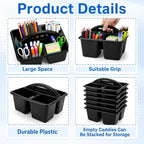 6 Pack 4 Compartment Classroom Caddy with Handle, Black - Image 3