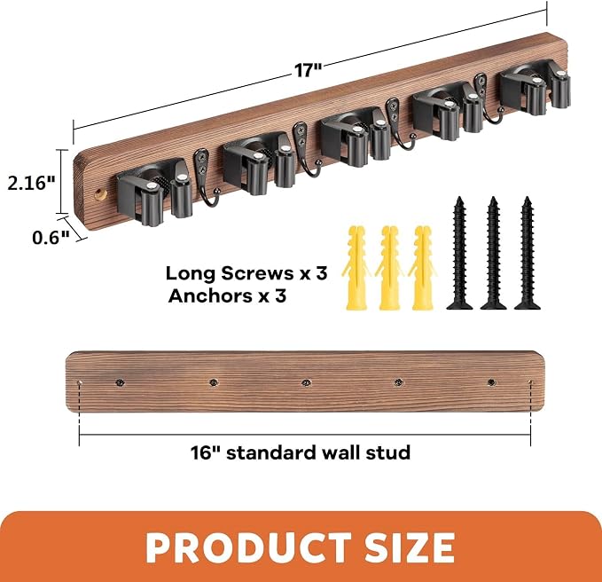 IMILLET Broom Holder Wall Mount, Rustic Broom Hanger for Laundry Room - Image 5