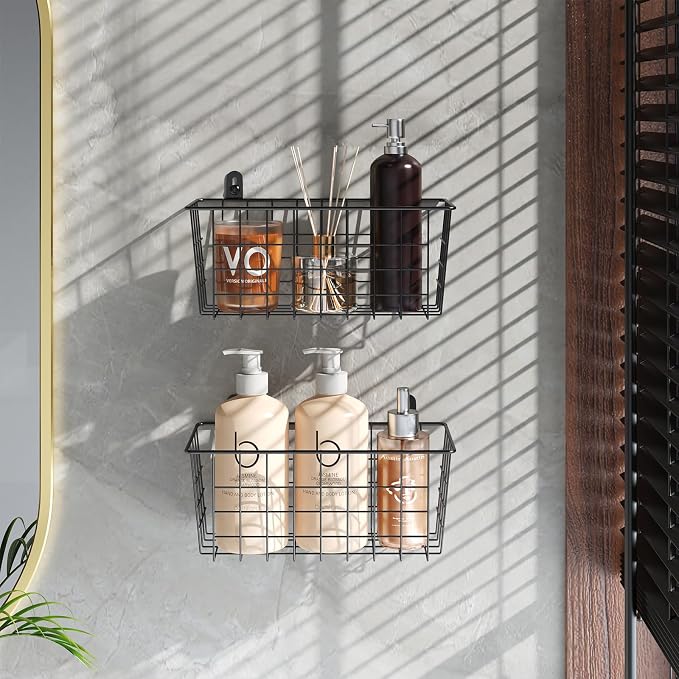 MaraFansie Hanging Kitchen Baskets Wire Storage Basket Adhesive and Screws Basket Over the Cabinet Door Organizer with Adhesive Strips and Screws Accessories, 2 Installations, 2 Pack - Image 4
