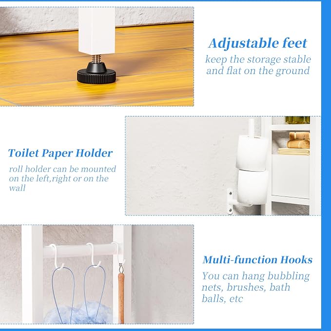 Simple Trending 4 Tier Over The Toilet Storage with Drawers, Heavy Duty Bathroom Stand Organizer Metal Shelves for Laundry, White - Image 5