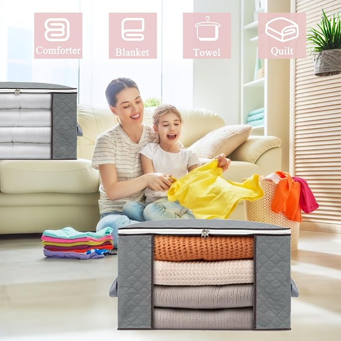 combocube Comforter Storage Bag, Zippered Bag with Large Clear Window and Carry Handles, Space Saver Organizers for Closet, Blanket, Pillow, Quilt, Bedding, Clothes (4Pcs Grey Large) - Image 7
