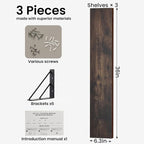 BAYKA Wall Shelves for Bedroom Decor, Wood, Rustic Brown, Set of 3, 36in - Image 2