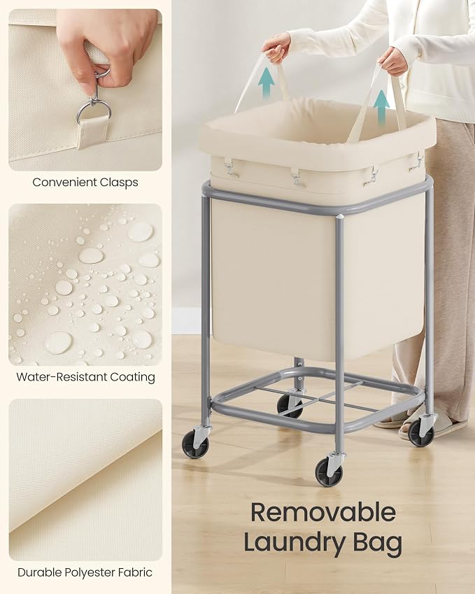 SONGMICS Laundry Basket with Wheels, 170L, Steel Frame, Removable Bag - Image 7