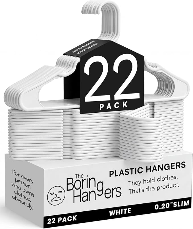 White Plastic Hangers 22 Pack - 10 lb Heavy Duty Clothes Hangers for Closet - Apartment Essentials Dorm Room Hangers - 0.20" Slim & Space Saving White Coat Hangers for Closet by TheBoringHangers