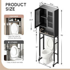 USHOWER Black Over The Toilet Storage Cabinet with Glass Doors - Image 2