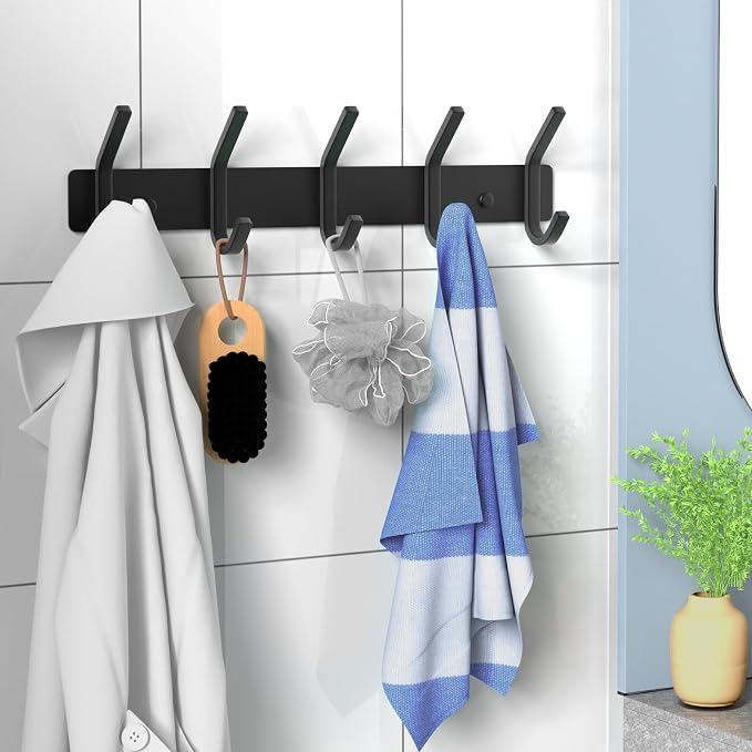 VAEHOLD Wall Hooks, Heavy Duty Aluminum Towel Hooks for Hanging Coat, Hat, Key, Clothes, Closet Hook Wall Mount for Kitchen, Bathroom, Office (“C“ Shape Coat 5 Hooks 1 Pack) - Image 4