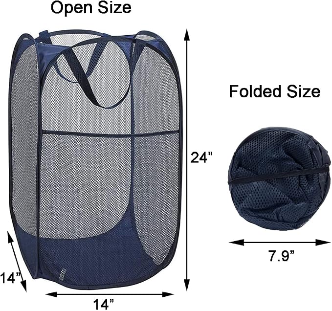 2 Pack Pop Up Laundry Hampers, Collapsible Mesh Laundry Basket, Foldable Clothes Hampers for Bathroom, College Dorm, Travel (Navy Blue) - Image 2