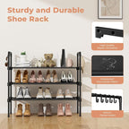 LANTEFUL 3 Tier Shoe Rack for Closet, Shoe Organizer with 5 Hooks, Long Shoe Shelf Storage for Sneaker and Boot Stackable Free Standing Shoe Rack for Entryway, Garage, Small Spaces, Dorm (Pack of 2) - Image 4