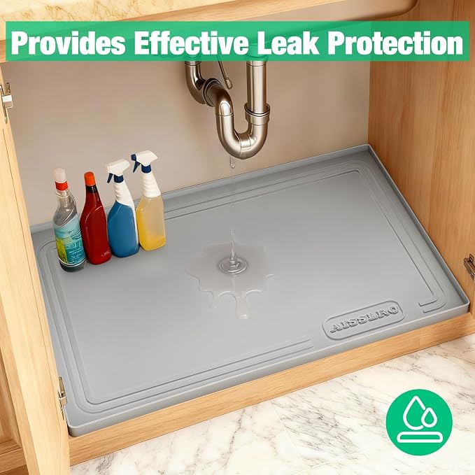 Under Sink Mat 22" X 19", Waterproof Silicone Cabinet Kitchen Liner, Gray - Image 4