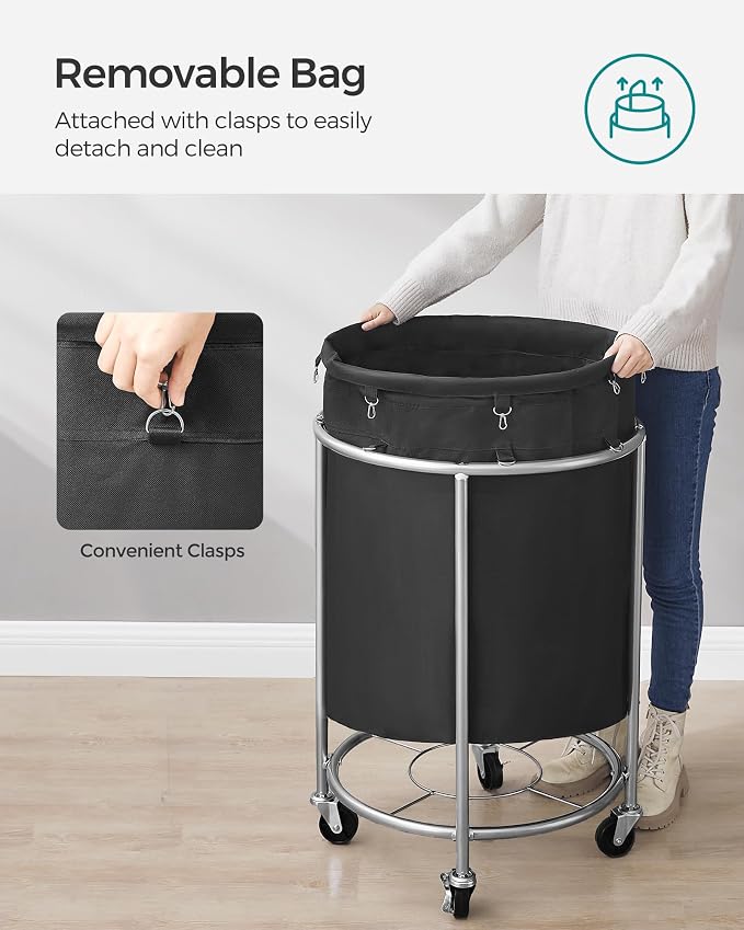 SONGMICS Laundry Basket with Wheels,190L, Steel Frame, Removable Bag - Image 6