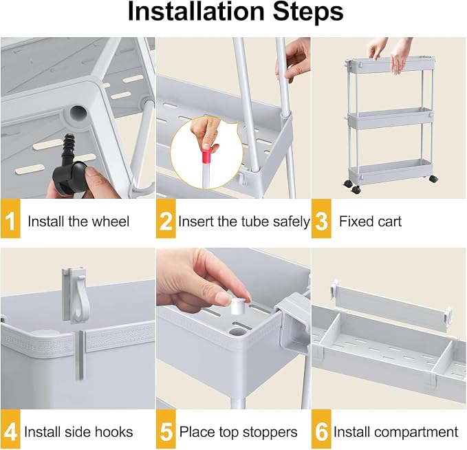SPACELEAD 2-piece Set Slim Storage Cart 3 Tier,Bathroom Organizer Rolling Utility,Mobile Shelving Unit Slide Out for Office, Kitchen, Laundry Room & Narrow Places - Image 6