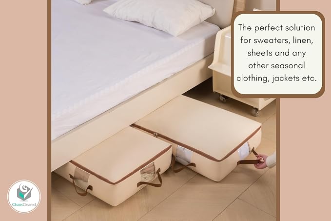 Chaos Cleared Canvas Storage Bags Designer Organizer for Underbed 2 Pack – Seasonal Storage for Sweaters, Blankets, Linens & Garments – Foldable Design with Zip & Window, Moth-Proof Space Saver - Image 7