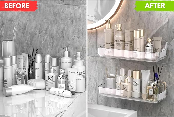 Long Adhesive Wall Organizer Shelf, No-Drill, Clear - Image 7