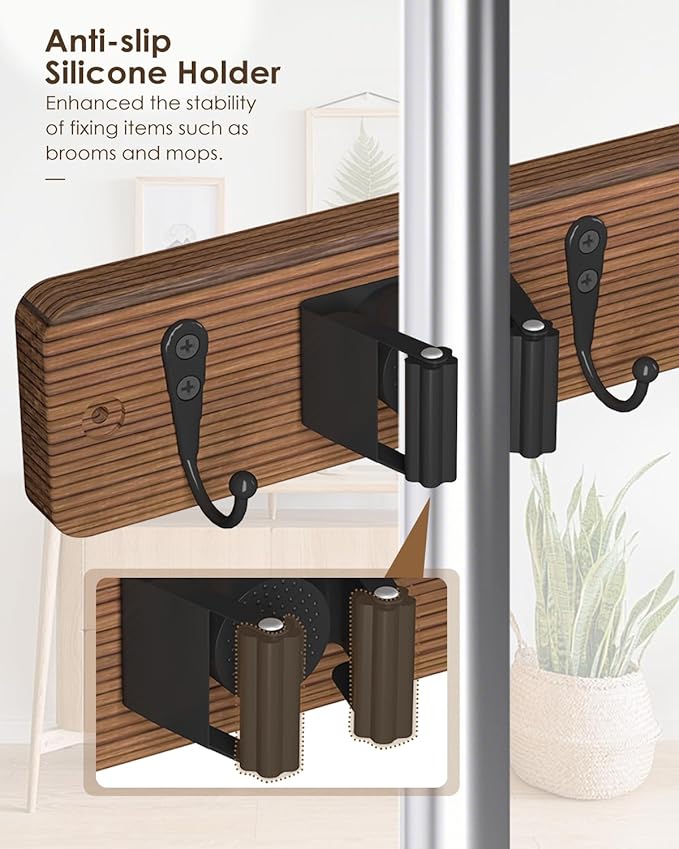 Broom Holder Wall Mount, 4 Holders 4 Hooks Mop and Broom Organizer - Image 3