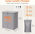 Lifewit 145L Large Laundry Basket with Lid, Laundry Hamper with Plastic Handles and Removable Bag, Foldable Tall Dirty Clothes Hampers for Laundry for Laundry Room, Bedroom, Bathroom, Dorm, Light Gray - Image 4