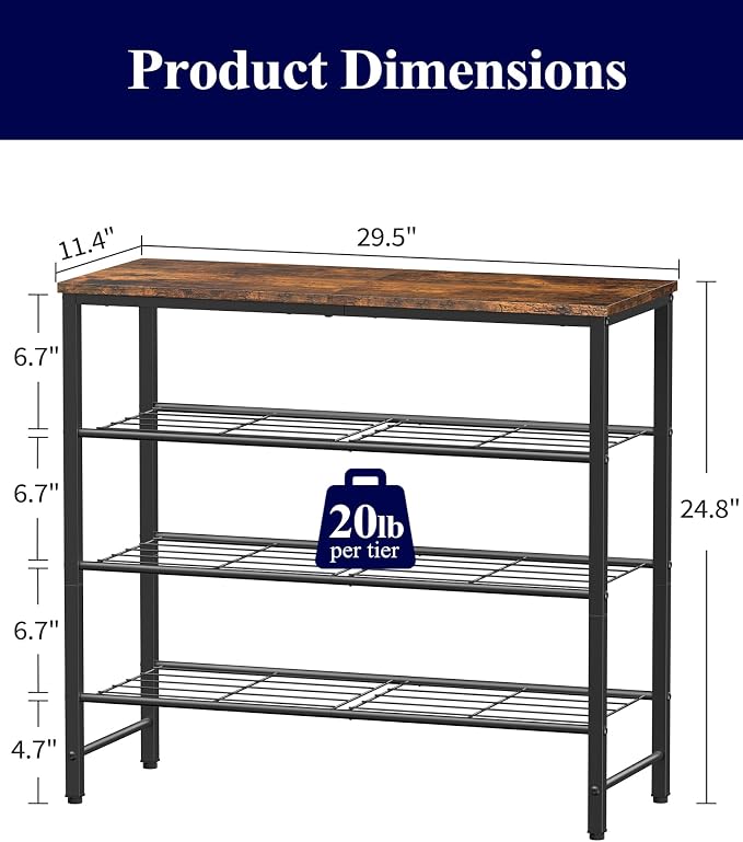 Kitsure Shoe Rack for Closet, Shoe Storage, 29.5" Wide - 4 Tier, Brown | Space-Saving Shoe Organizer with Leveling Feet, Sturdy & Rust-Proof Wooden Shoe Rack for Entryway, Bedroom, Living Room - Image 3