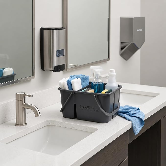 Restaurantware-Clean Tek Professional Cleaning Caddy, 1 Cleaning Supply Caddy With Handle - 4 Compartment, Multipurpose, Gray Plastic, All-Purpose, For Bathroom, Bedroom, Kitchen, Or Garden - Image 3