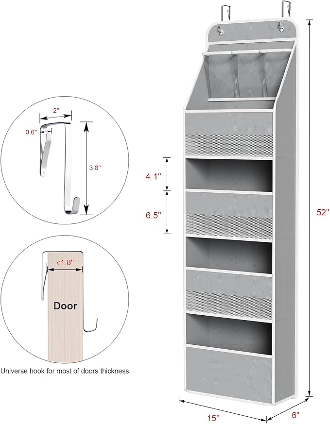 Univivi Fabric Over Door Hanging Organizer for Baby Nursery, Grey, 5-Shelf - Image 3