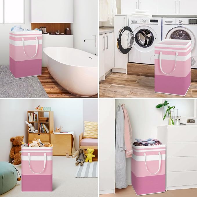 HomeHacks 2 Pack Large Laundry Baskets, Laundry Hampers Bags (Pink 88Lx2) | Waterproof, Freestanding, Collapsible Clothes Hamper with Reinforced Handles in Laundry Room, Dorm, Bathroom, Bedroom - Image 6