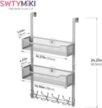 SWTYMIKI Over The Door Hooks Organizer - Multi-Functional Door Hanger with 16 Hooks & 2 Mesh Baskets, Long Coat Rack for Bathroom, Bedroom, Living Room, Home Storage Organizer, Gray - Image 7