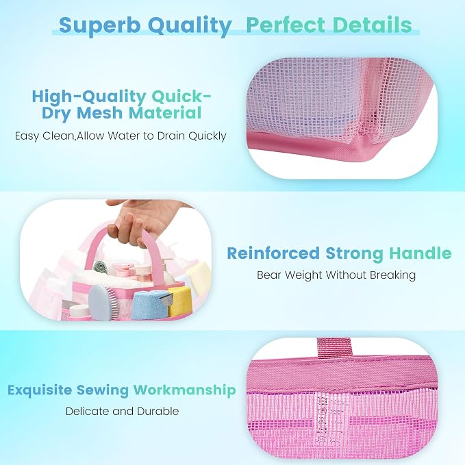 Shower Caddy Portable for College Dorm Room Essentials for Girls with 9 Pockets,Large-Capacity Shower Basket,Quick Dry Toiletry Tote Bag,Outdoor Gym,Travel,Swim,Beach Camping Essentials-Black and Pink - Image 3