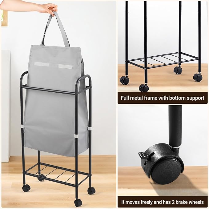 ELYKEN Slim Laundry Hamper with Lid & Wheels, 50L Rolling Laundry Basket - Image 5