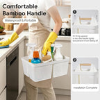 UUJOLY Portable Plastic Shower Caddy Basket with Wooden Handle, White - Image 2