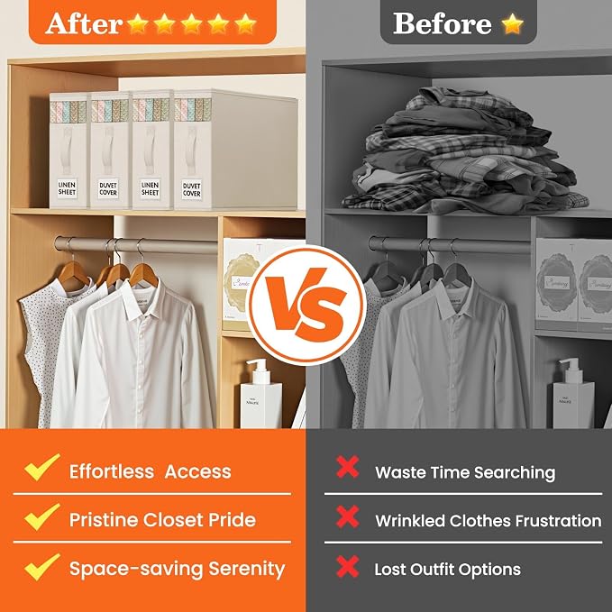 WOWBOX Sheet Organizers and Storage,Closet Bed Sheet Organizer Under Bed Storage and Organization with Label Cards & Clear Window for Bedding Sheets,Duvet Covers,Blankets (10 Pack，Beige) - Image 7
