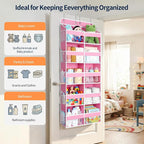 Yecaye 5 Tier Over The Door Organizer, 10 Compartments Large Door Storage | 20" W, Extra Large Behind Door Storage With 12 Side Pockets, 80lbs Heavy Duty, Clear Window, for Closet Bedroom Pantry, Pink - Image 8
