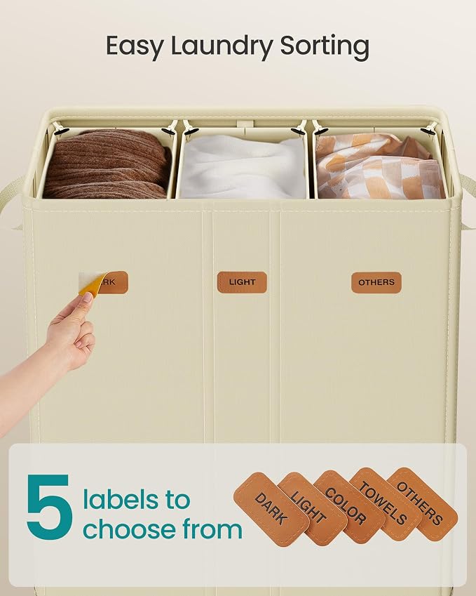 SONGMICS 160L Laundry Hamper, 4-Compartment Laundry Sorter with Lid - Image 4