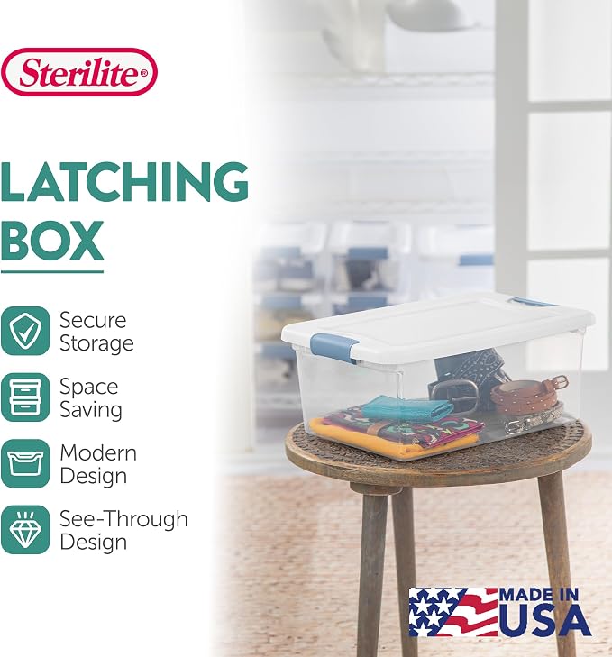 Sterilite Latching Box with Lids for Home and Office, 15 Quart, 48-Pack | Heavy-Duty and Stackable Plastic Containers with Latches for Closet, Cabinet, Bedroom, Bathroom and Dorm Room Organization - Image 3