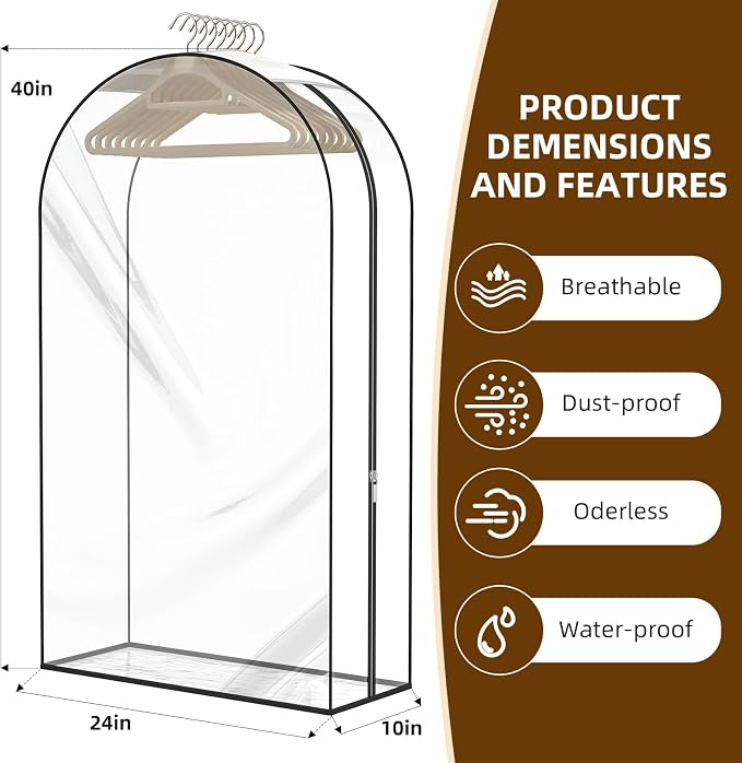 Clear Garment Bags for Hanging Clothes, 4-Pack, 40" - Image 4