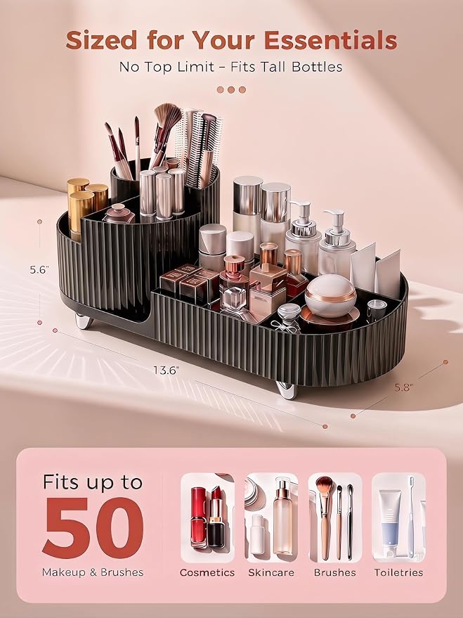 Booklov Rotating Makeup Organizer for Vanity Countertop, Black - Image 2