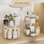 LAMU 12in 2 Tier Lazy Susan Organizer Large Lazy Susan Turntable Rotating Spice Rack Organization for Cabinet, Kitchen, Pantry, Countertop, Bathroom, Vanity, Medicine Cabinet Organizer, Clear - Image 5