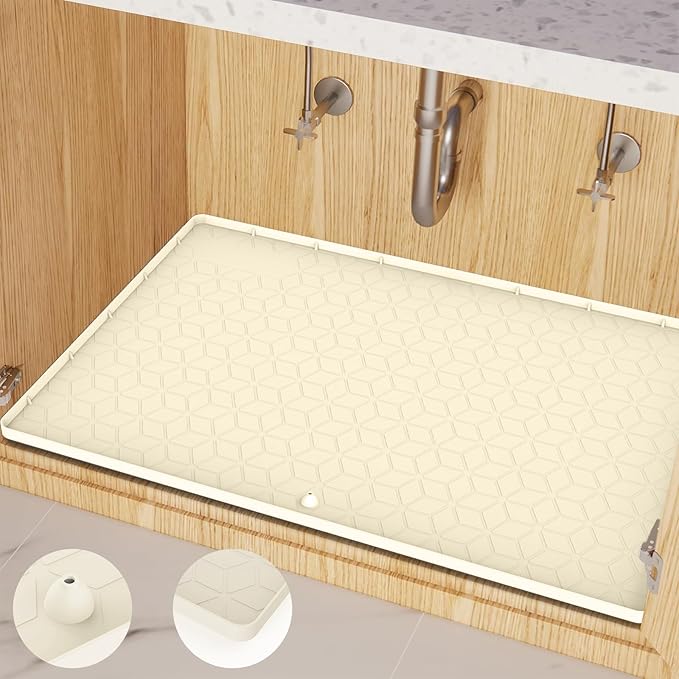 Under Sink Mat for Kitchen Silicone Waterproof Under Sink Liner, Flexible Sink Cabinet Organizer Tray with Drain Hole, Hold up to 3.3 Gallons Liquid, Easy to Clean by MIFADFAOtailoredtoyourhome