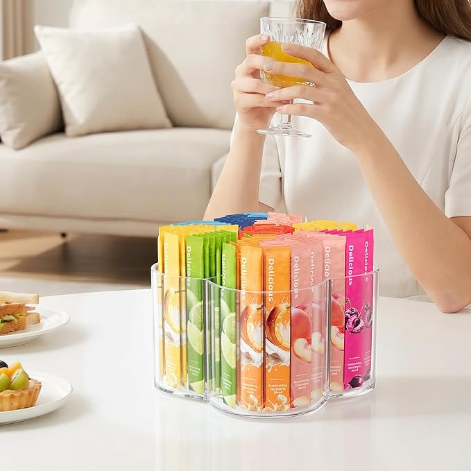 Drink Packet Organizer for Powdered Drink Mix, Divided Rotating Lazy Susan - Image 3