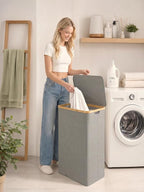 iEGrow Laundry Hamper with Lid, 110L Large Laundry Hamper with Handle and Lid, Collapsible Clothes Basket Organizer with Removable Inner Bag for Clothes Toys Towels - Grey - Image 7