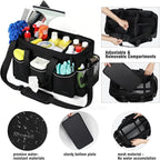 Extra Large Cleaning Caddy Bag with 4 Foldable Dividers, Wearable Cleaning Caddy Organizer with Handle & Shoulder Strap & Waist Strap, Housekeeping Tote for Cleaners, Black - Image 4