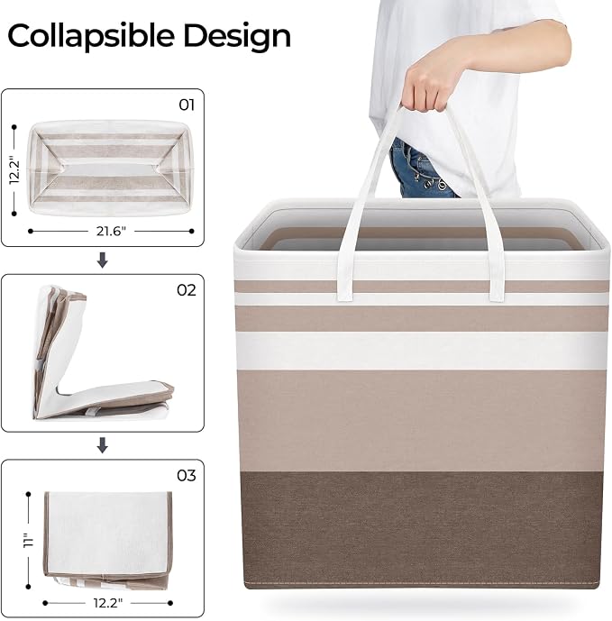 HomeHacks 2 Pack Large Laundry Baskets, Laundry Hampers Bags (Khaki 100Lx2) | Waterproof, Freestanding, Collapsible Clothes Hamper with Reinforced Handles in Laundry Room, Dorm, Bathroom, Bedroom - Image 8