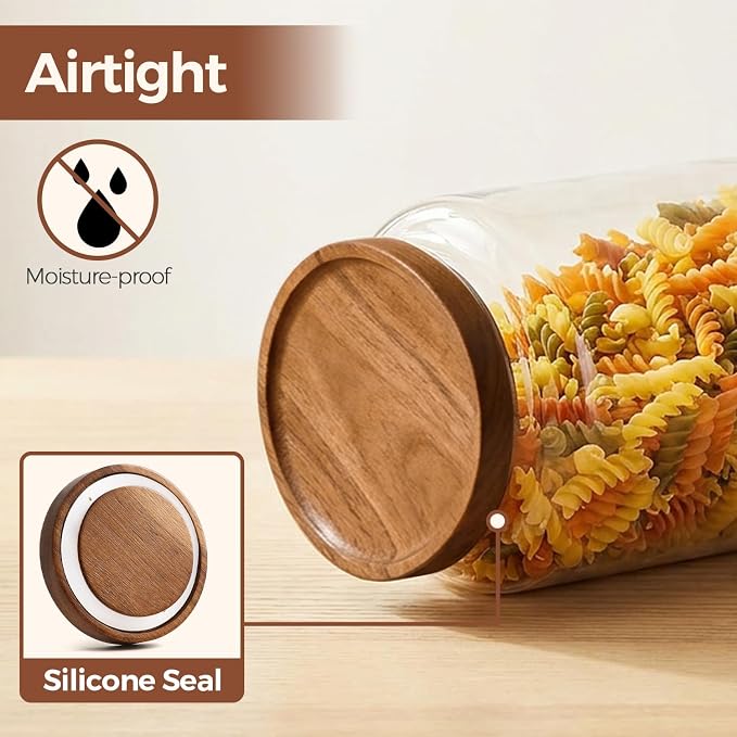 ComSaf Flour Storage Containers with Acacia Wood Lids 1Gallon 2Pack - Image 7