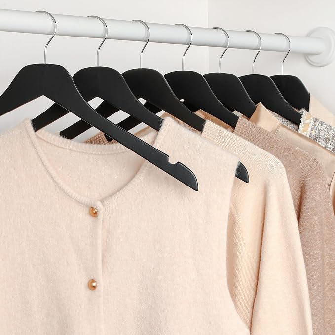 TOPIA HANGER Black Wooden Hangers, 0.28-inch Slim Wood Clothes Hanger with Flat Design and Smooth Notches, Lightweight Space Saving Hangers for Shirt, Coat, Camisole, 10 Pack-Matte Black, CT29B - Image 7