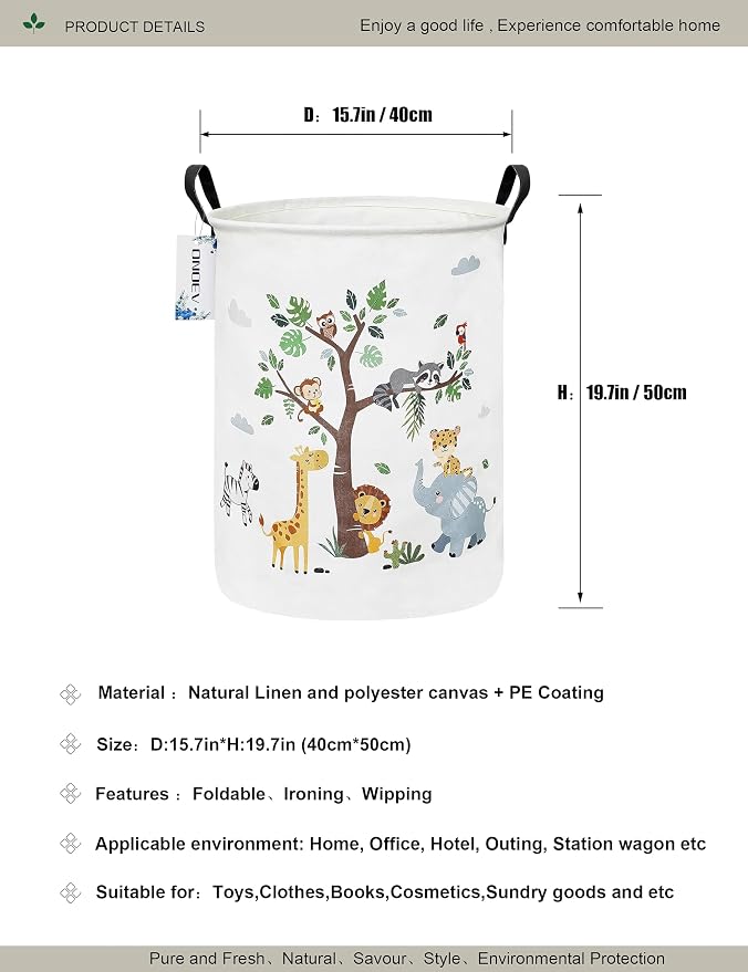 Round Tree Animal Print Waterproof Collapsible Laundry Hamper - Image 2