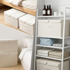 2 Pack Large Storage Boxes with Lids and Handles, Collapsible Linen Storage Bins Organizer Containers Baskets Cube with Removable Divider for Home Bedroom Closet Office (Grey, XL) - Image 4