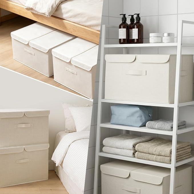 2 Pack Large Storage Boxes with Lids and Handles, Collapsible Linen Storage Bins Organizer Containers Baskets Cube with Removable Divider for Home Bedroom Closet Office (Grey, XL) - Image 4