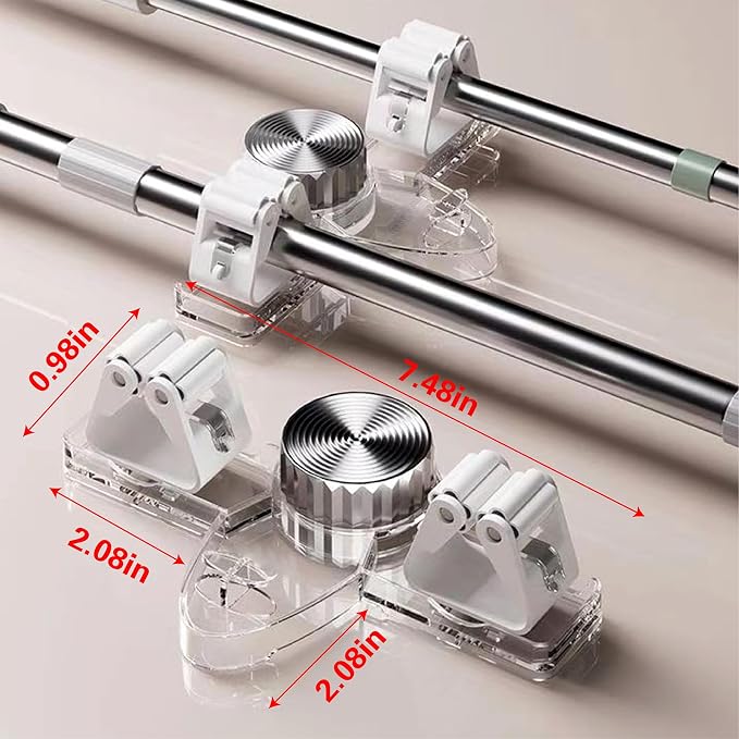 4 Pack Broom Holder Mop Hanger, No Drill Suction Cup Adjustable Organizer with Hooks Broom Hanger Organizer for Bathroom Kitchen Office Utility Room Laundry Home Garden Garage Storage Organizatin Rack - Image 6