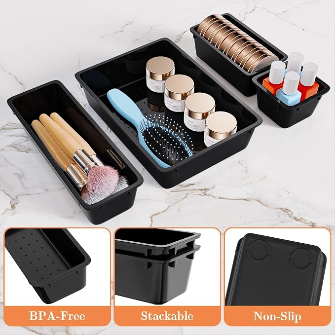 SpaceHacks 25 PCS Plastic Drawer Organizer, 4-Size Versatile Organizer Trays & storage Bins - Image 3