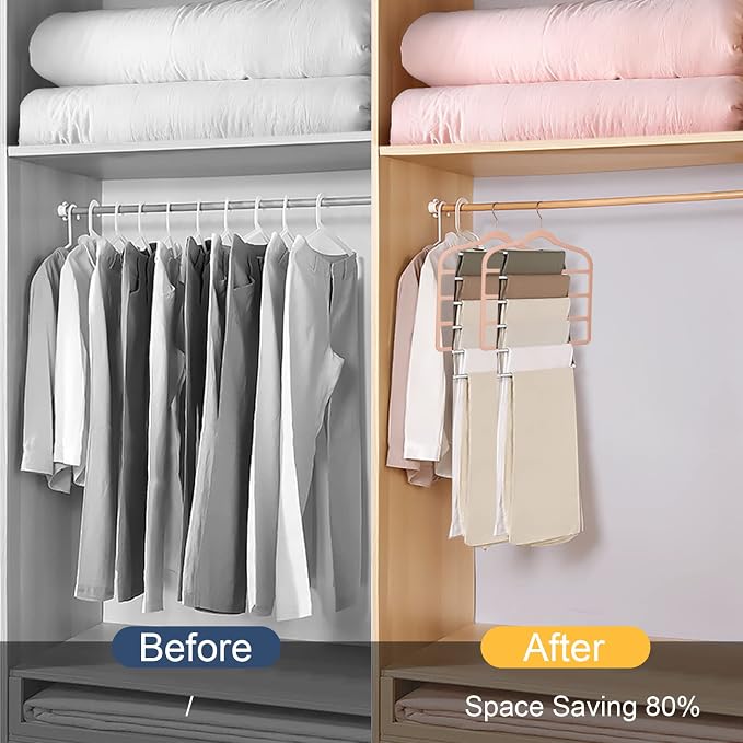 Tinfol Velvet Pants Hanger Space Saving with Hook, 6pc 4 Layers Non-Slip Jeans Hangers, Pink Multiple Clothes Hangers Closet Storage Organizer forJeans Scarf Towels Tie Towel - Image 5